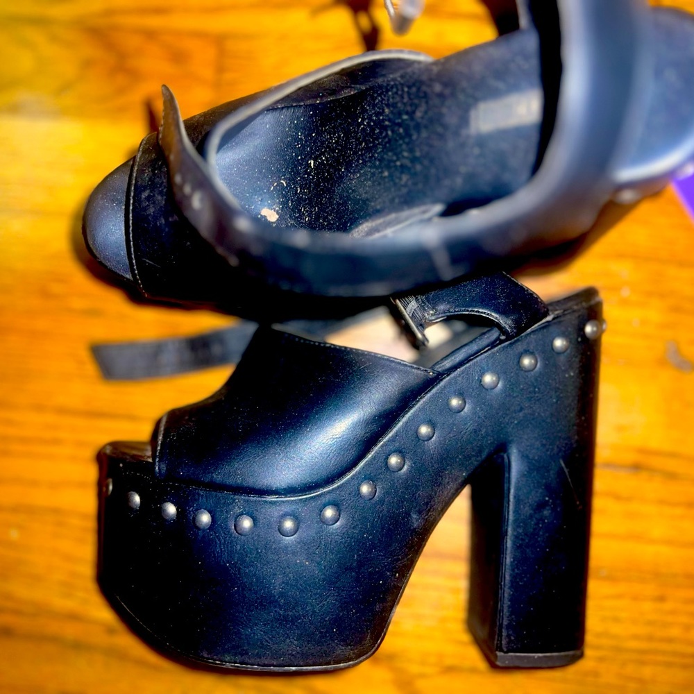Black leather platform wedge